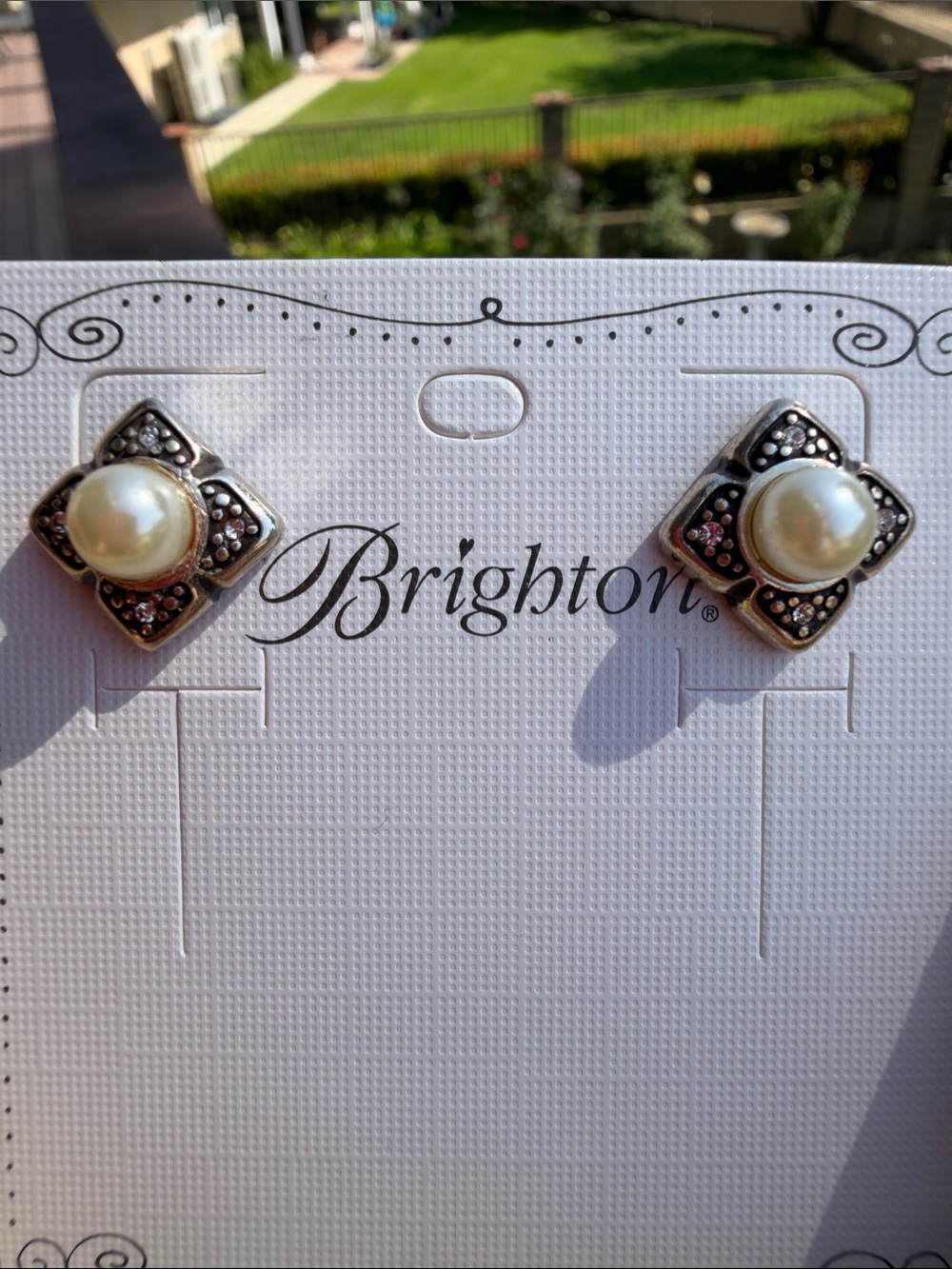 Brighton Silver-Tone Stud Earrings with Cream Pearl Centers
